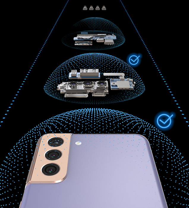 Secured shield surrounding hardware component of a Samsung mobile device